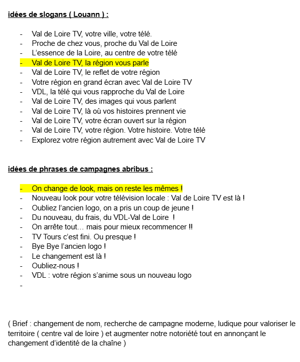 1ère étape : trouver des idées de slogans, et des idées de phrases de campagnes